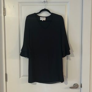 Charles Henry Black V-neck Shift Dress with Bell Flutter Sleeves